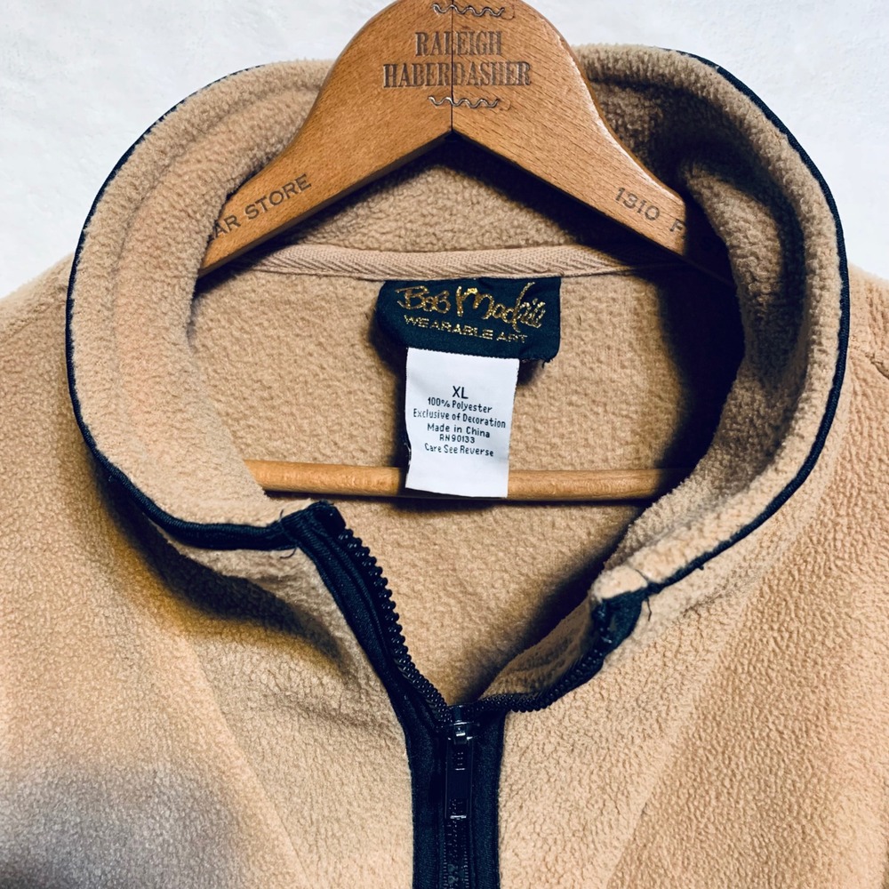 Bob Mackie Fleece Jacket Women XL Tan Wearable Art Western Studded Full Zip Mock - Picture 3 of 8